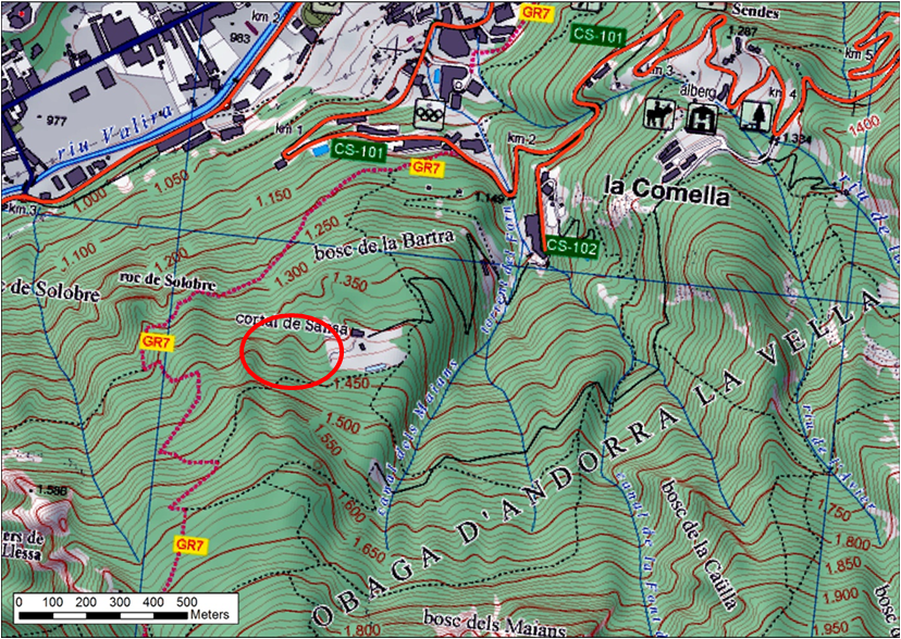Location of the La Comella pilot trials, in the municipality of Andorra la Vella, Principality of Andorra.